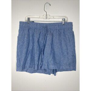 Gap Linen Pull On Shorts Women L Blue Elastic Waist Draw String Pockets New